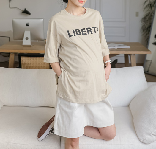 soim-[임부복*리버티소매롤업 반팔티셔츠]♡韓國孕婦上衣